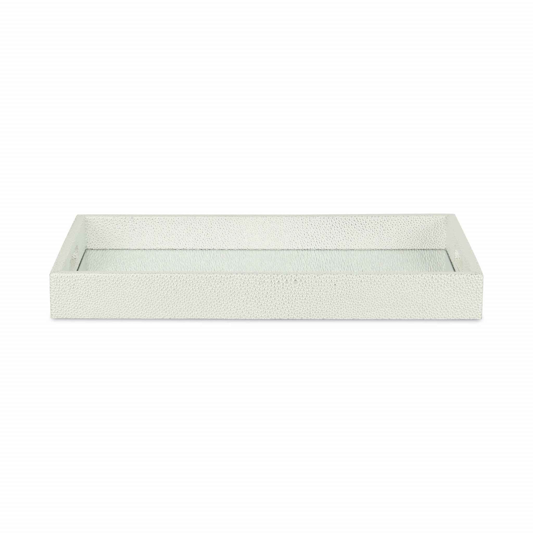 16" White Silver Rectangular Wood Handmade Tray With Handles