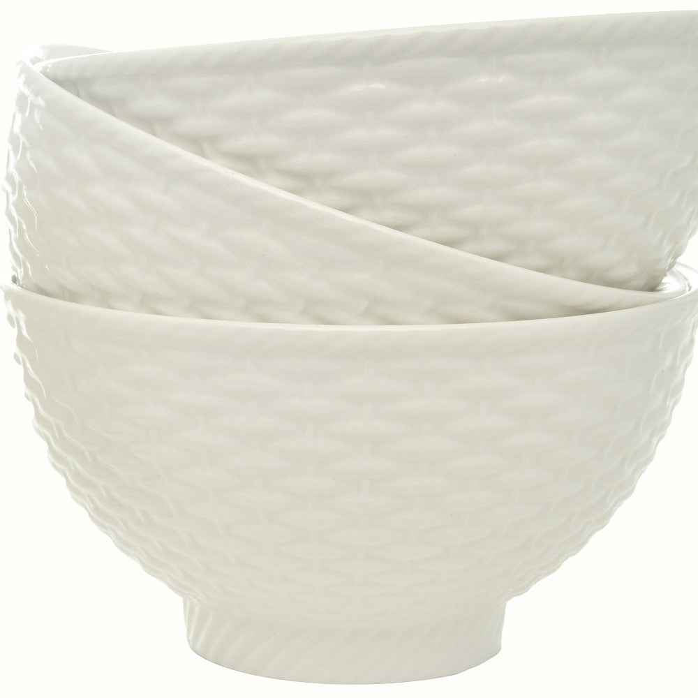 White Four Piece Weave Stoneware Service For Four Bowl Set
