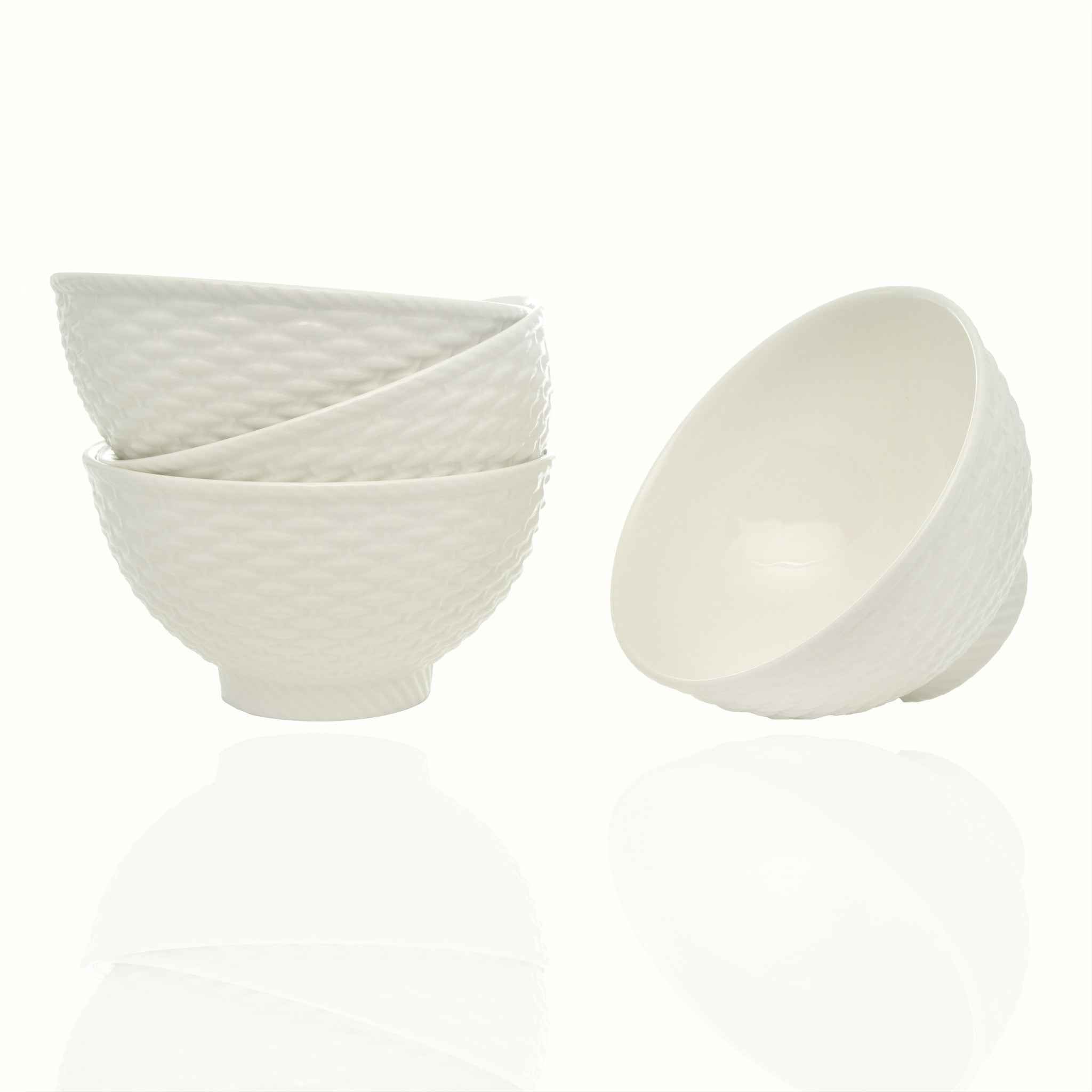 White Four Piece Weave Stoneware Service For Four Bowl Set