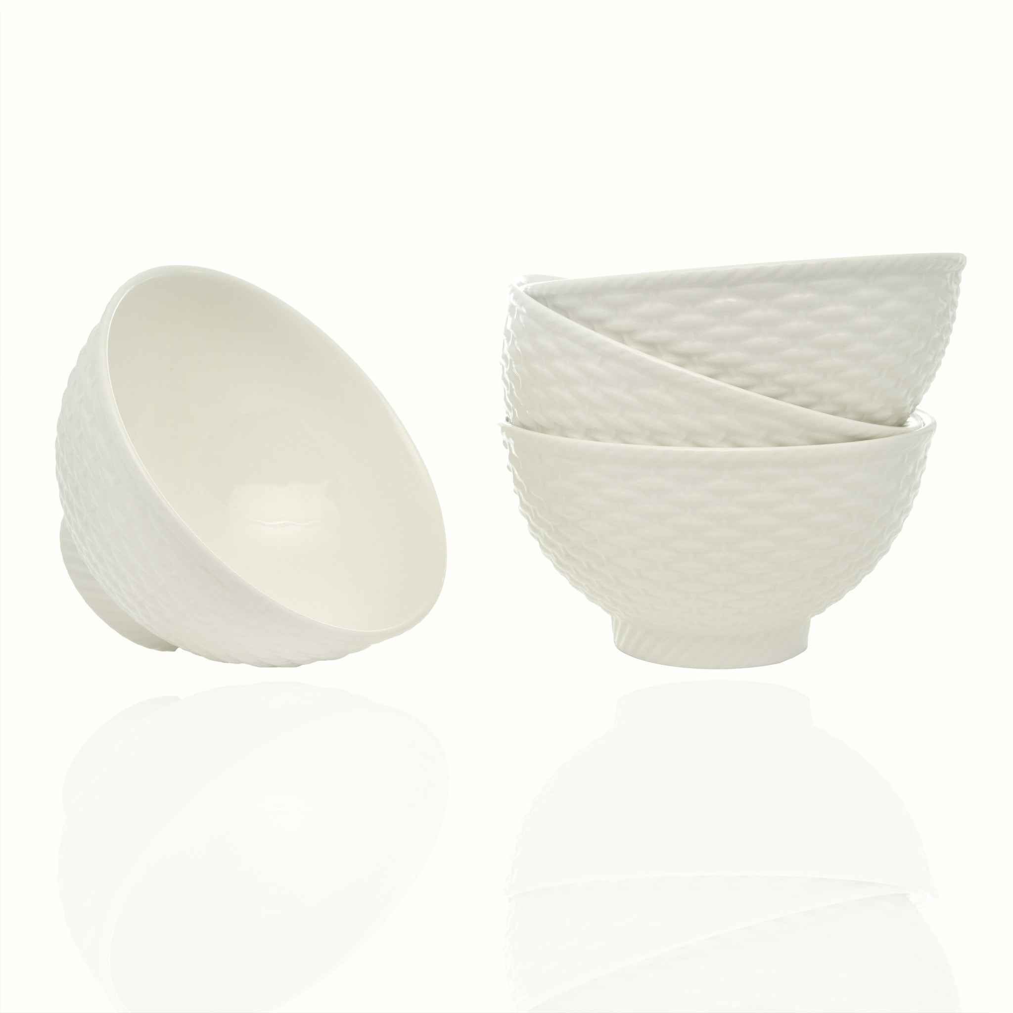 White Four Piece Weave Stoneware Service For Four Bowl Set