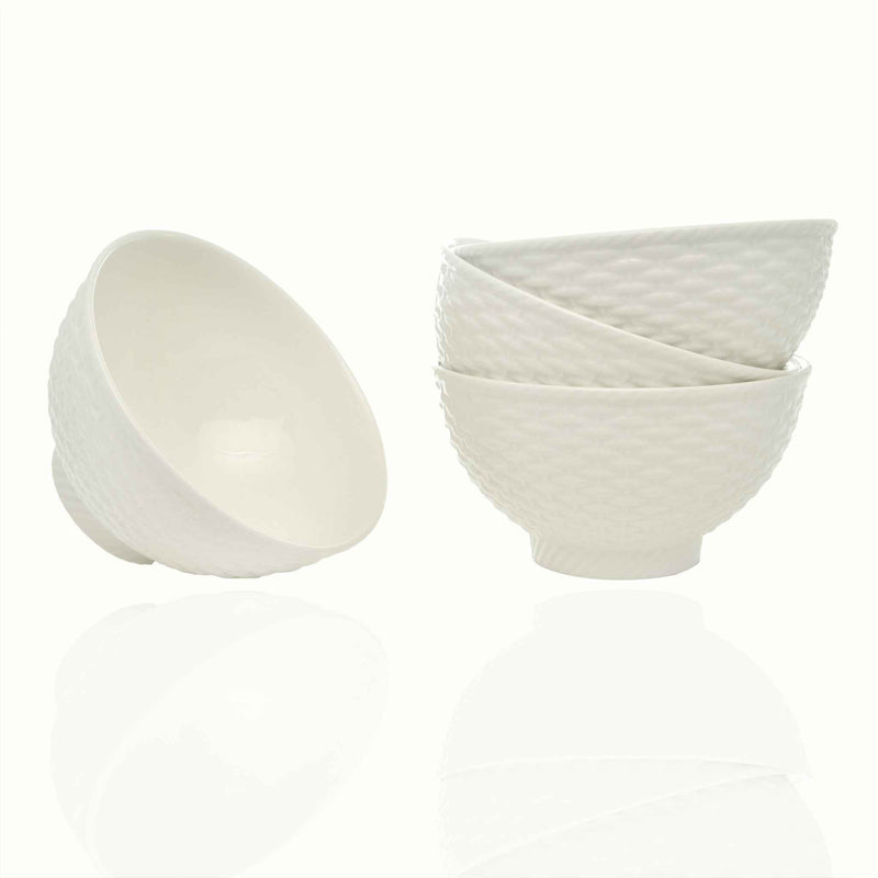 White Four Piece Weave Stoneware Service For Four Bowl Set