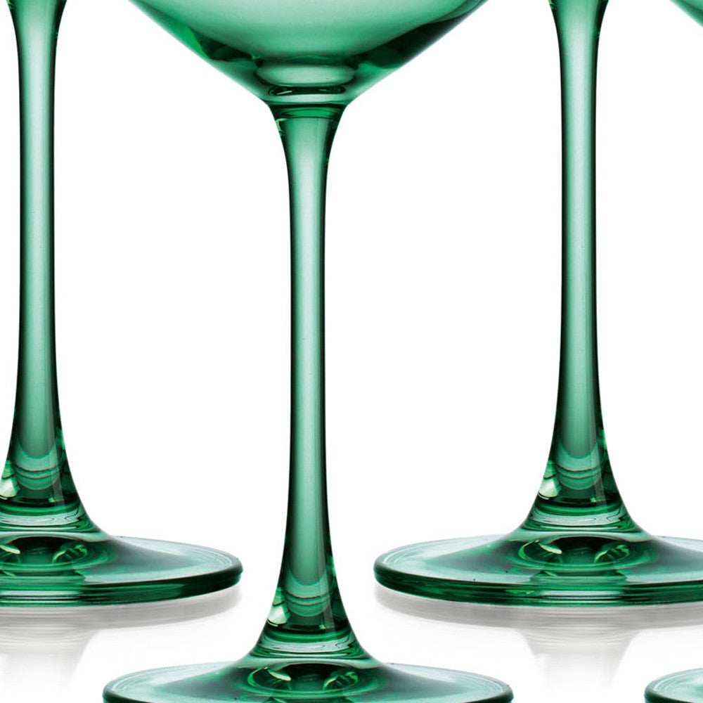 Set of Four Green Crystal Shallow Bowl Stemmed Coupe - Kitchen & Dining