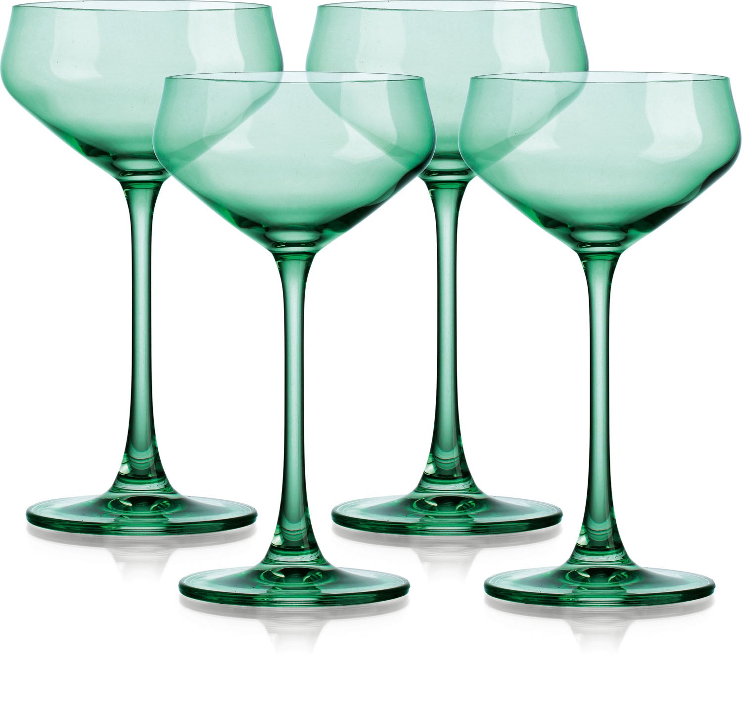 Set of Four Green Crystal Shallow Bowl Stemmed Coupe - Kitchen & Dining