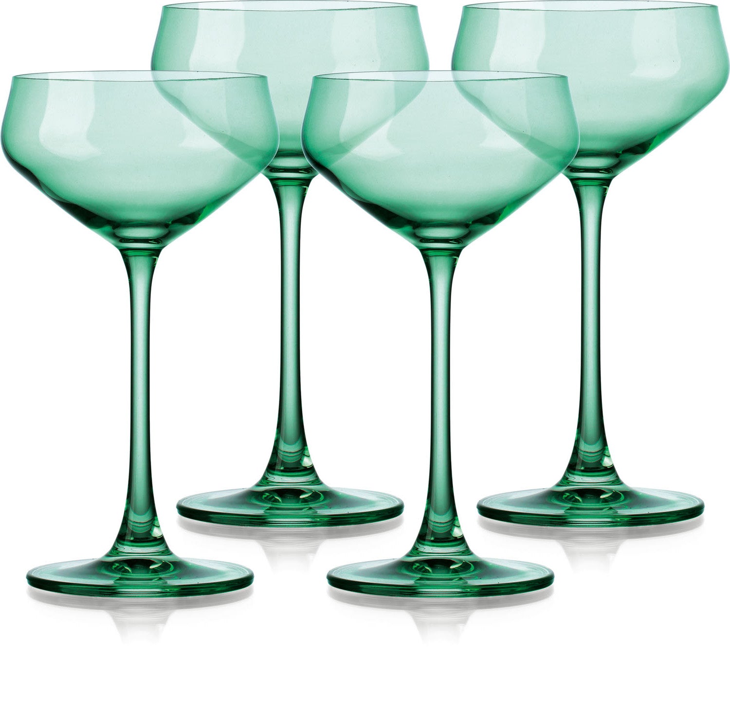 Set of Four Green Crystal Shallow Bowl Stemmed Coupe - Kitchen & Dining