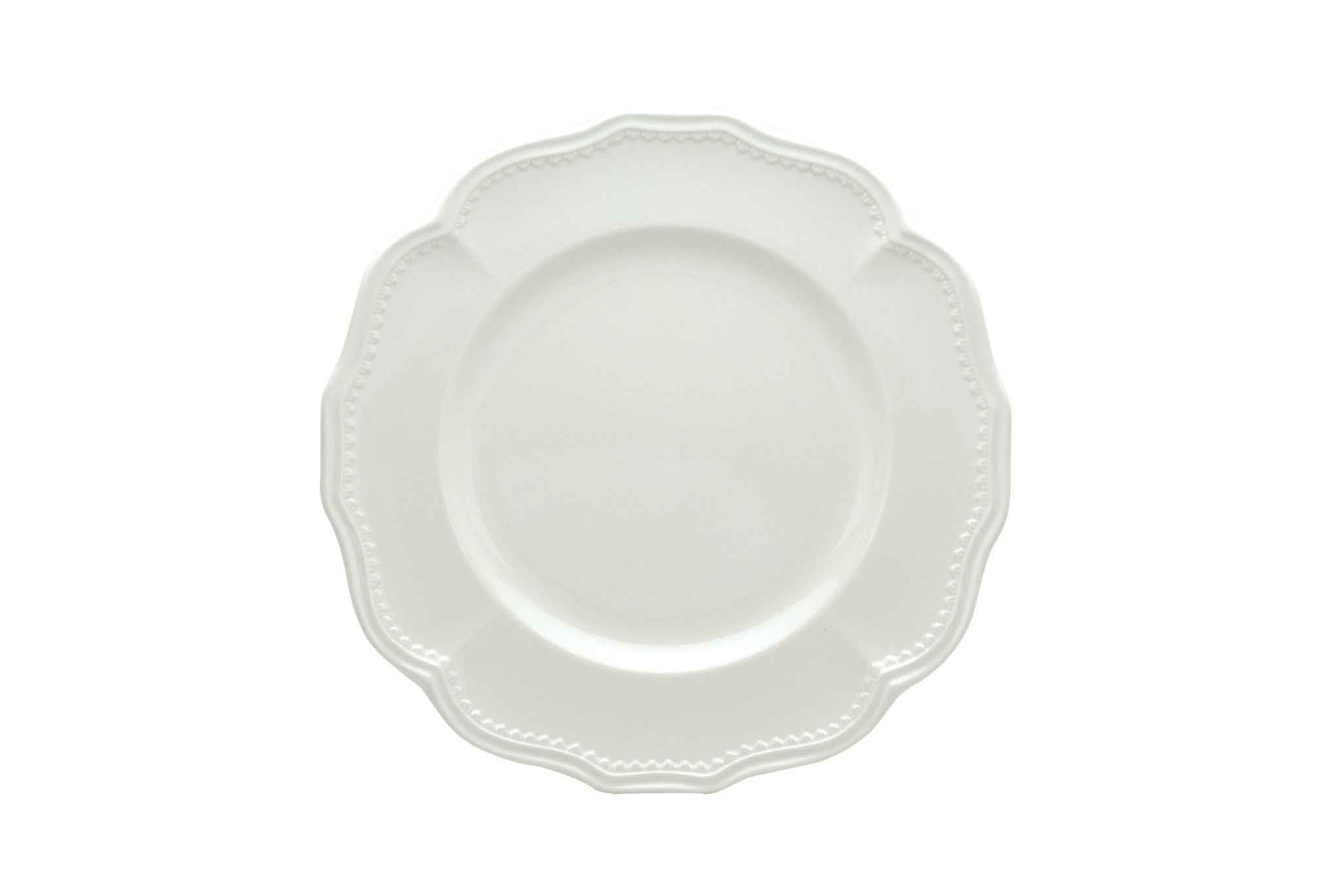 White Four Piece Scallop Stoneware Service For Four Dinner Plate Set