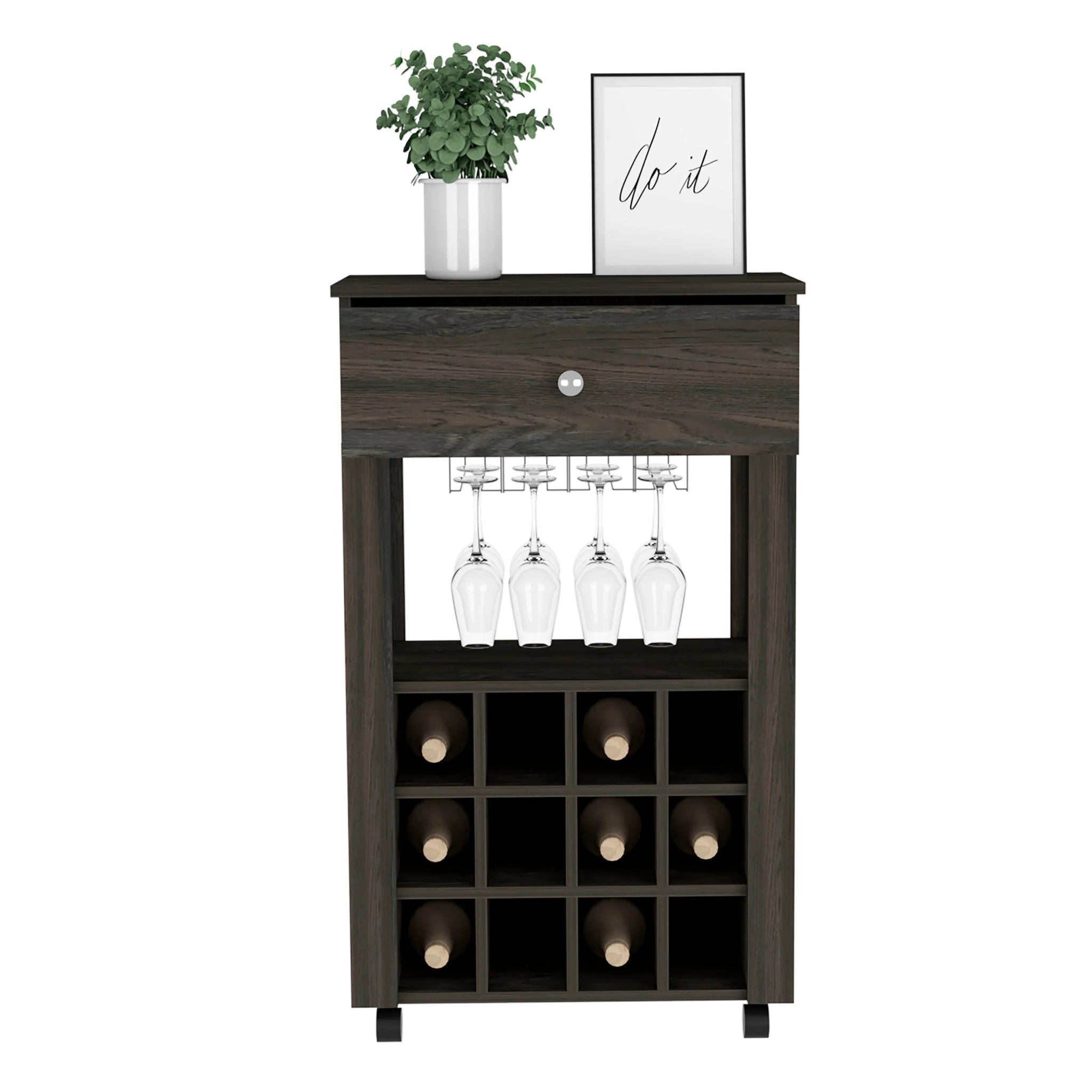 Espresso Rolling Bar Cart With Wine Storage - Kitchen & Dining
