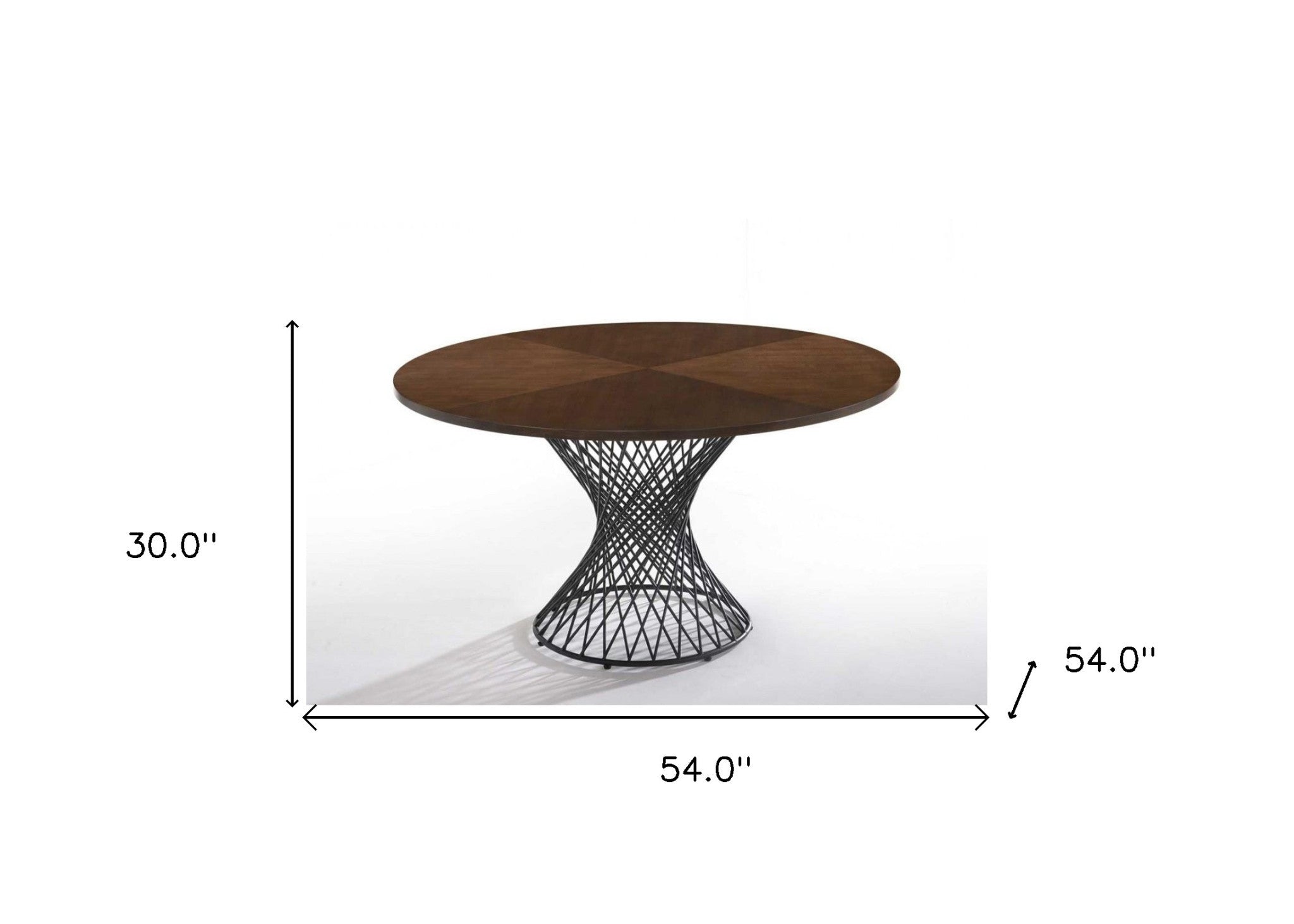 54" Brown And Black Rounded Solid Manufactured Wood And Iron Pedestal Base Dining Table - Kitchen & Dining
