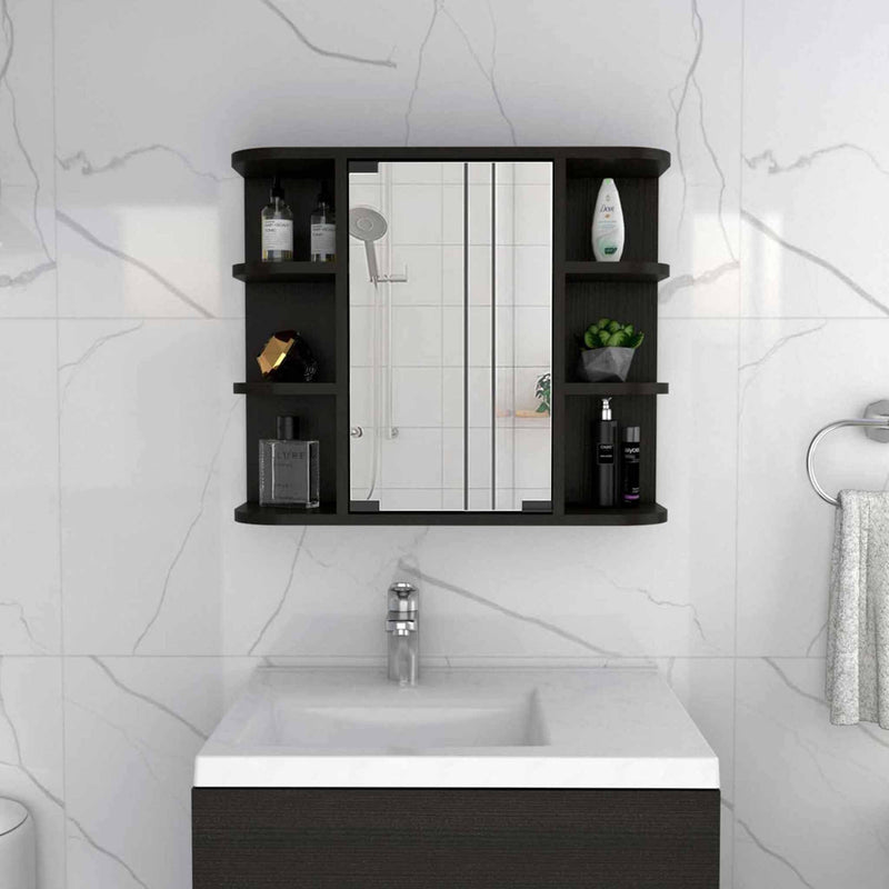 24" Black Wood Floating Double Door Bathroom Vanity And Medicine Cabinet With Mirror - Bed & Bath