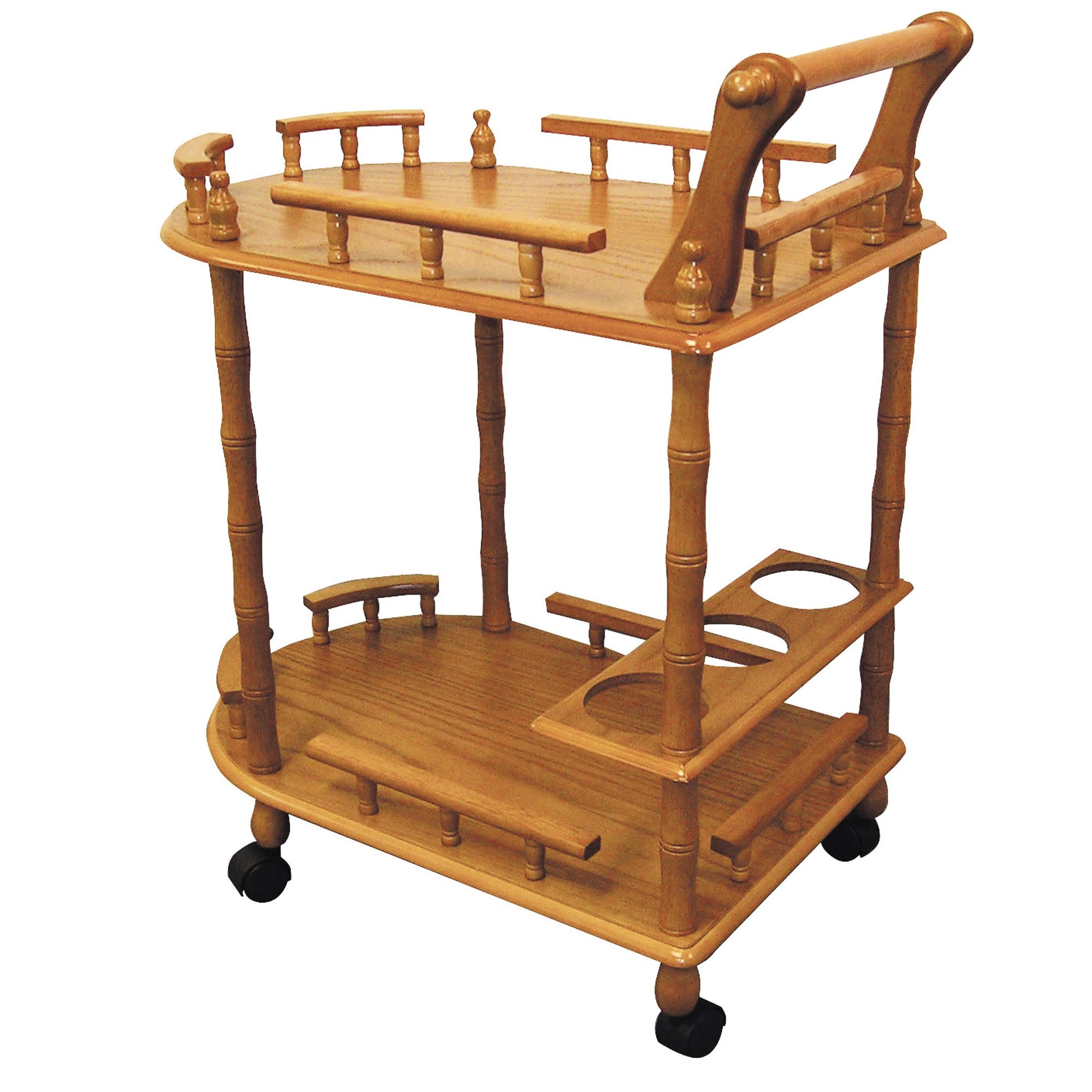 24" Oak Wood Rolling Bar Cart With Wine Storage - Kitchen & Dining