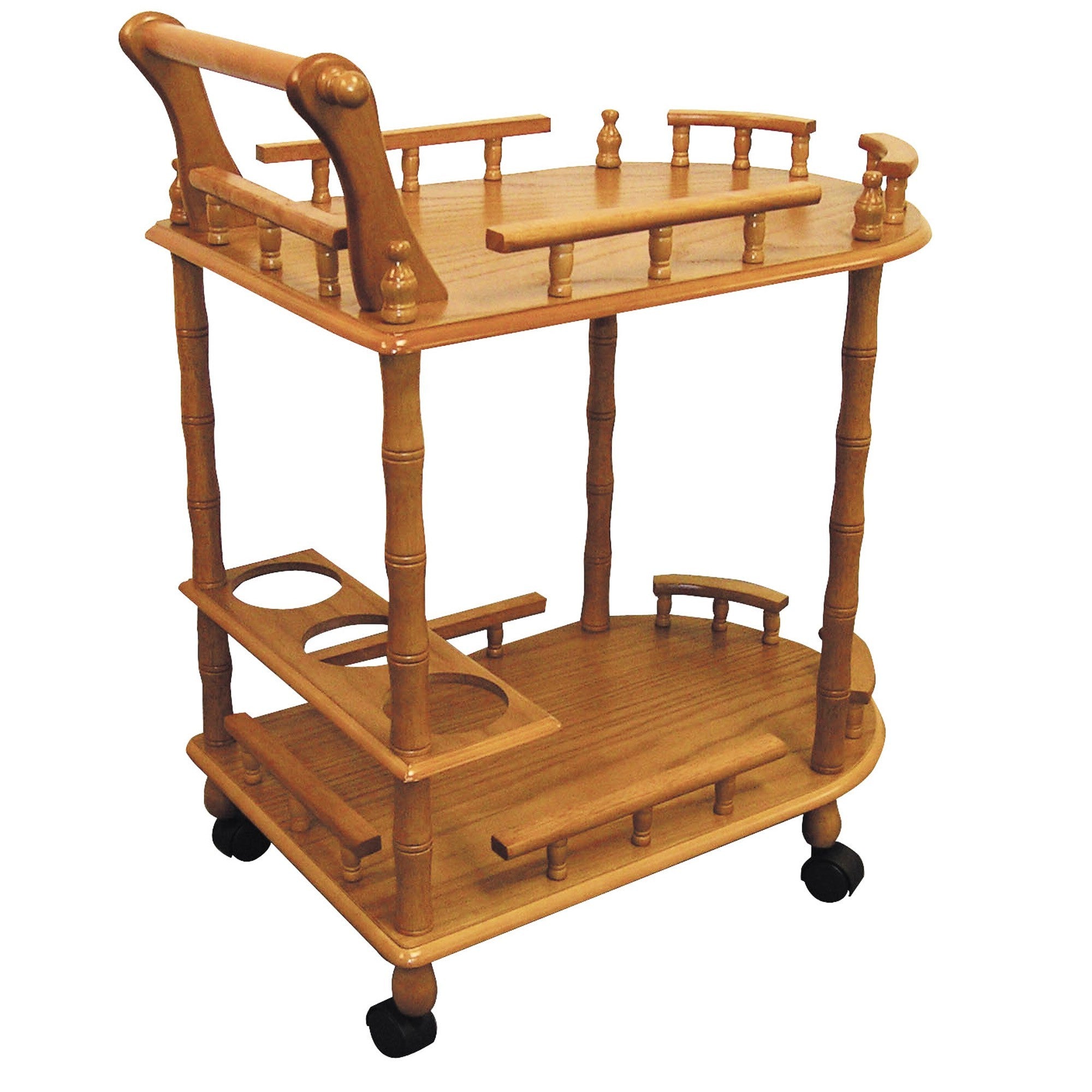 24" Oak Wood Rolling Bar Cart With Wine Storage - Kitchen & Dining