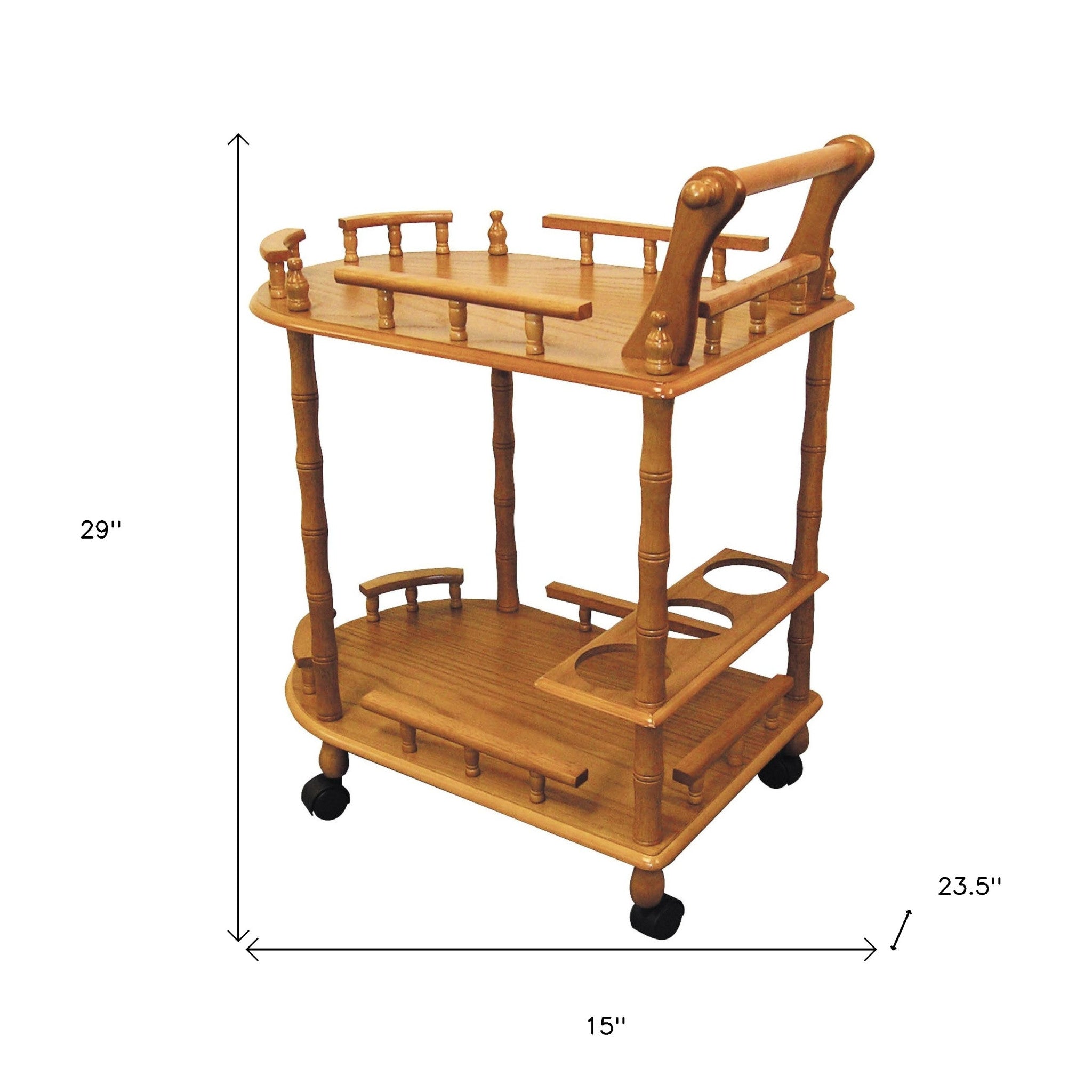 24" Oak Wood Rolling Bar Cart With Wine Storage - Kitchen & Dining