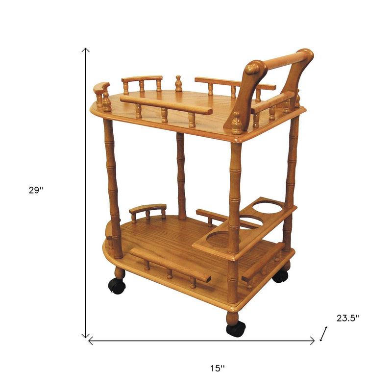24" Oak Wood Rolling Bar Cart With Wine Storage - Kitchen & Dining