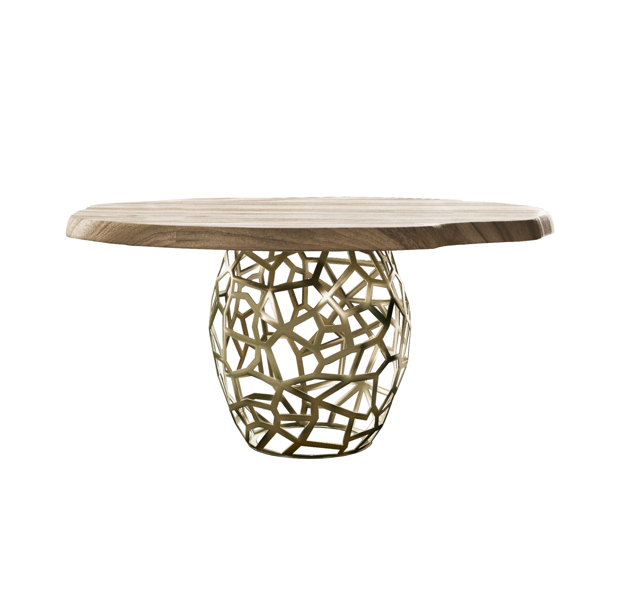 63" Brown And Brass Rounded Solid Wood And Iron Pedestal Base Dining Table - Kitchen & Dining