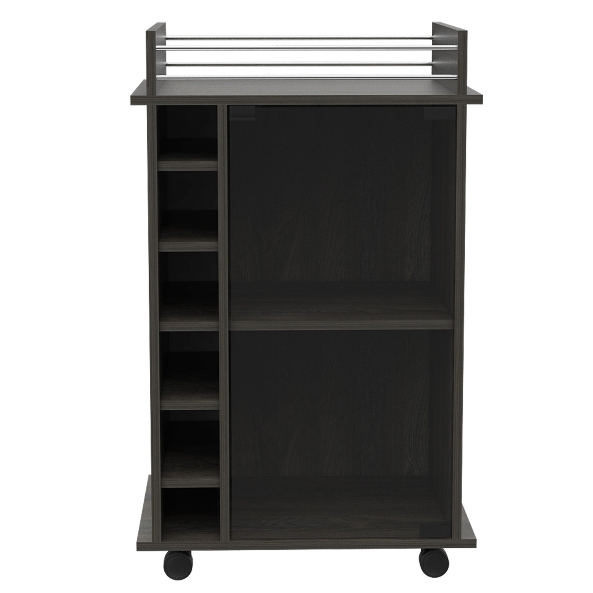 22" Espresso Wood Rolling Bar Cart With Wine Storage - Kitchen & Dining