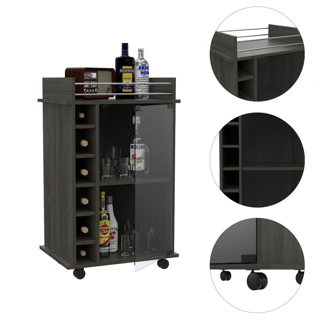 22" Espresso Wood Rolling Bar Cart With Wine Storage - Kitchen & Dining
