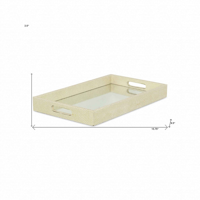 16" White Gold Rectangular Wood Handmade Tray With Handles