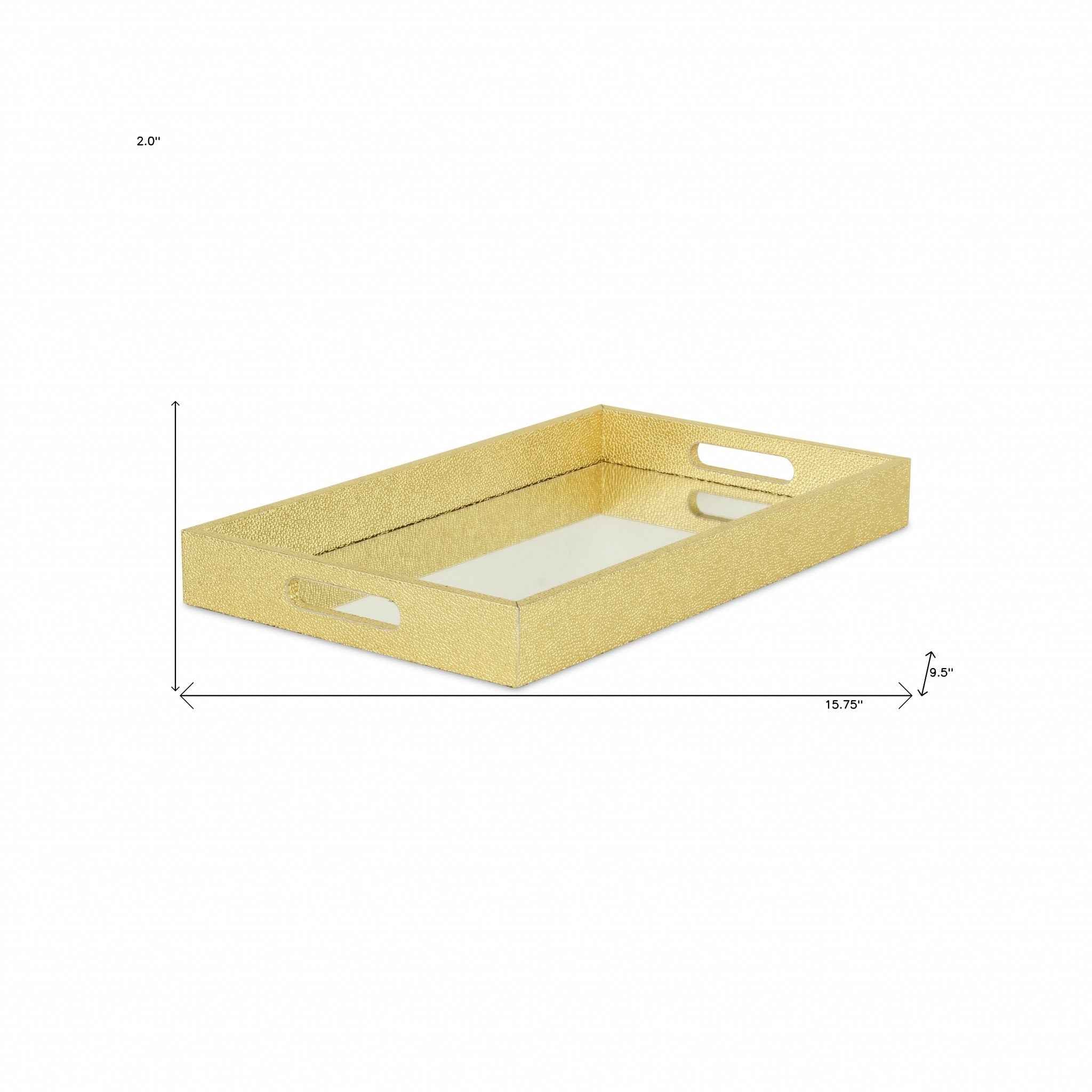 16" Gold Rectangular Wood Handmade Tray With Handles