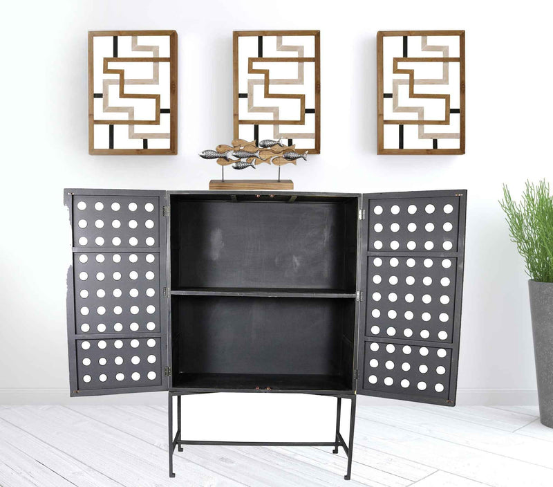 48" Dark Gray Solid Wood and Metal Holey Two Door Accent Chest