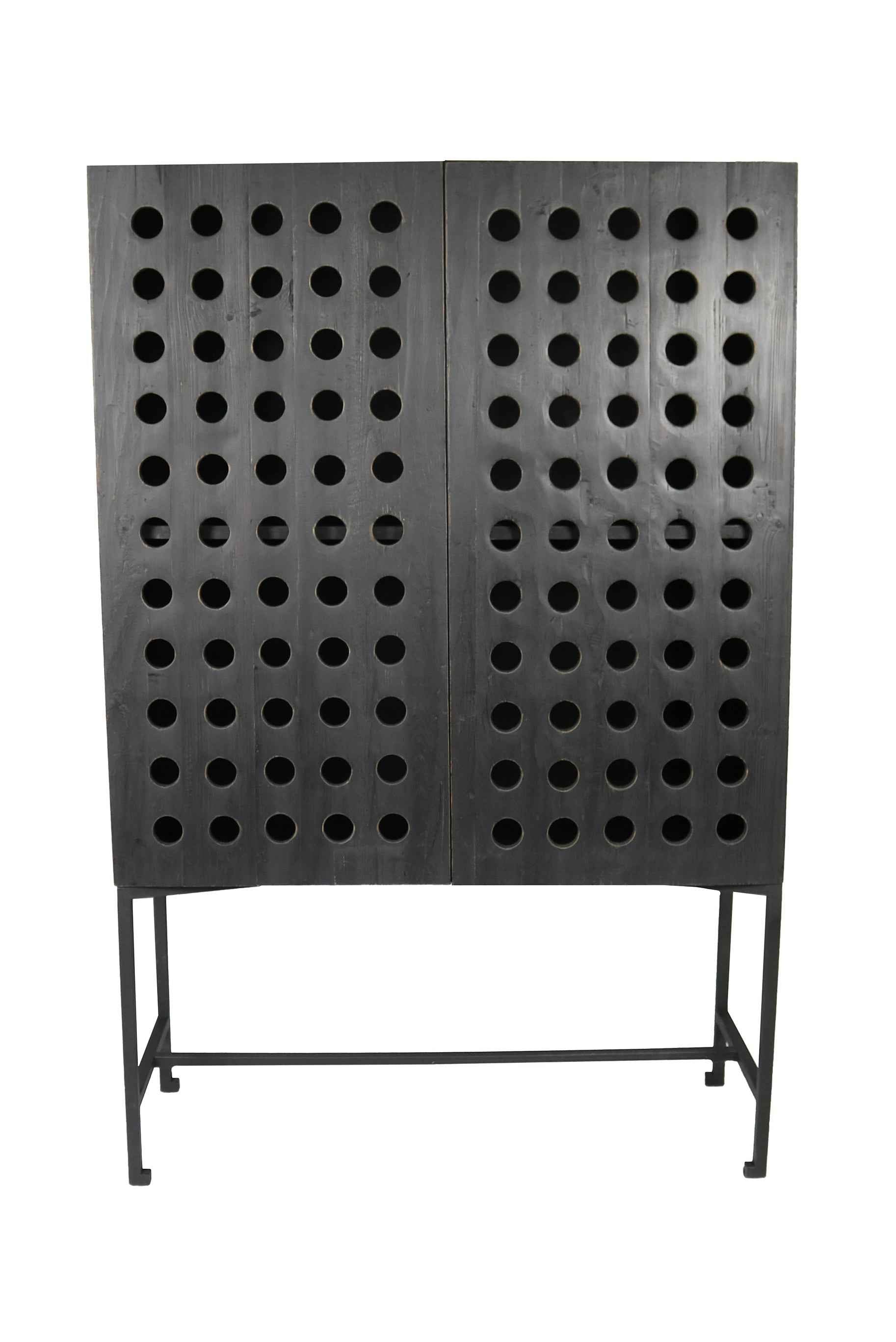 48" Dark Gray Solid Wood and Metal Holey Two Door Accent Chest