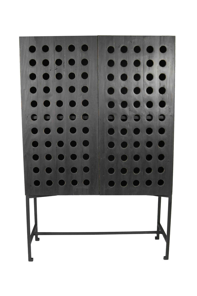 48" Dark Gray Solid Wood and Metal Holey Two Door Accent Chest