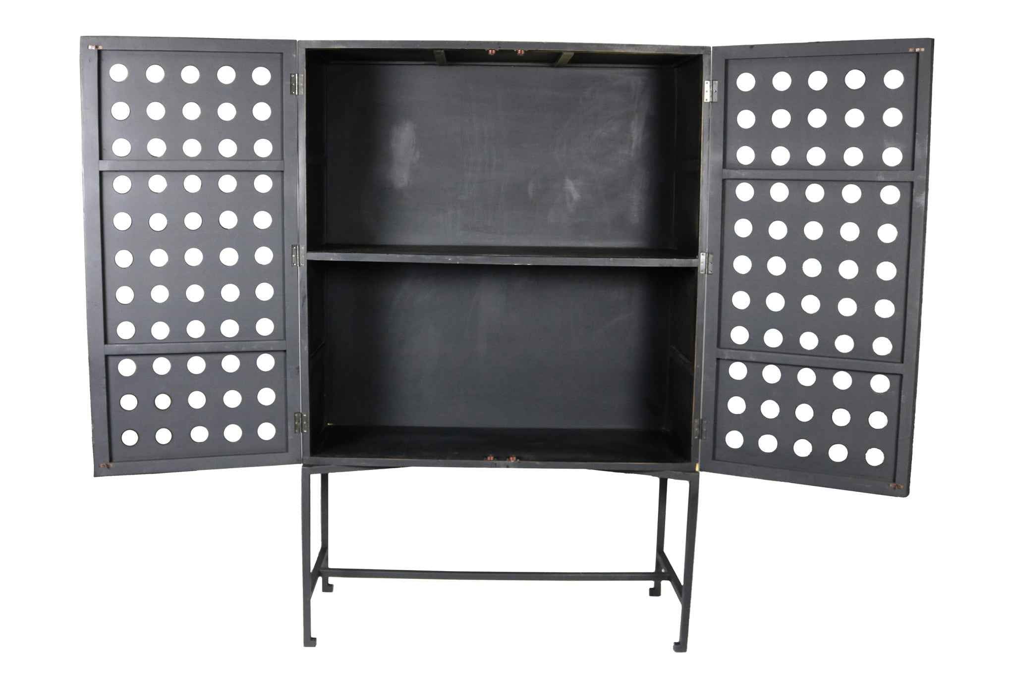 48" Dark Gray Solid Wood and Metal Holey Two Door Accent Chest