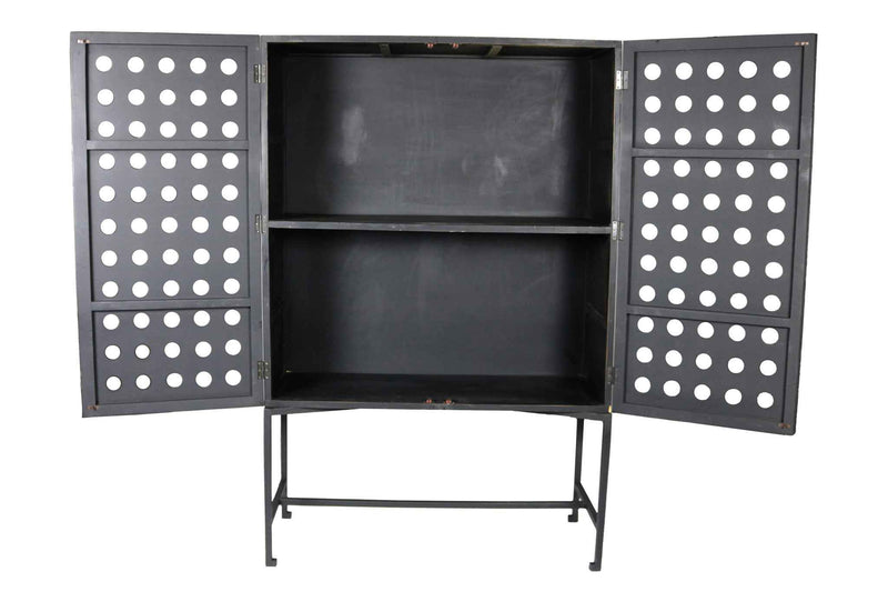 48" Dark Gray Solid Wood and Metal Holey Two Door Accent Chest