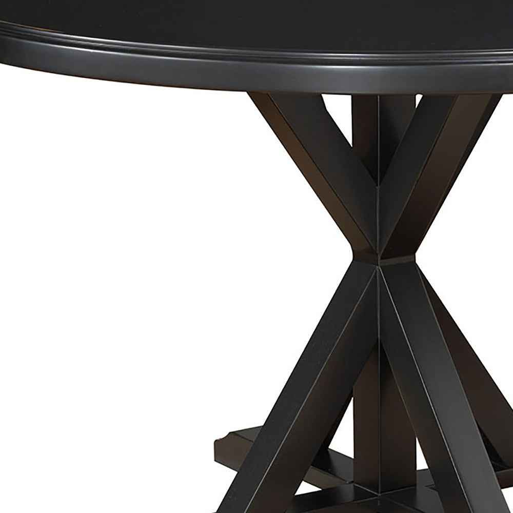 48" Black Wood Pedestal Base Round Top Dining Table