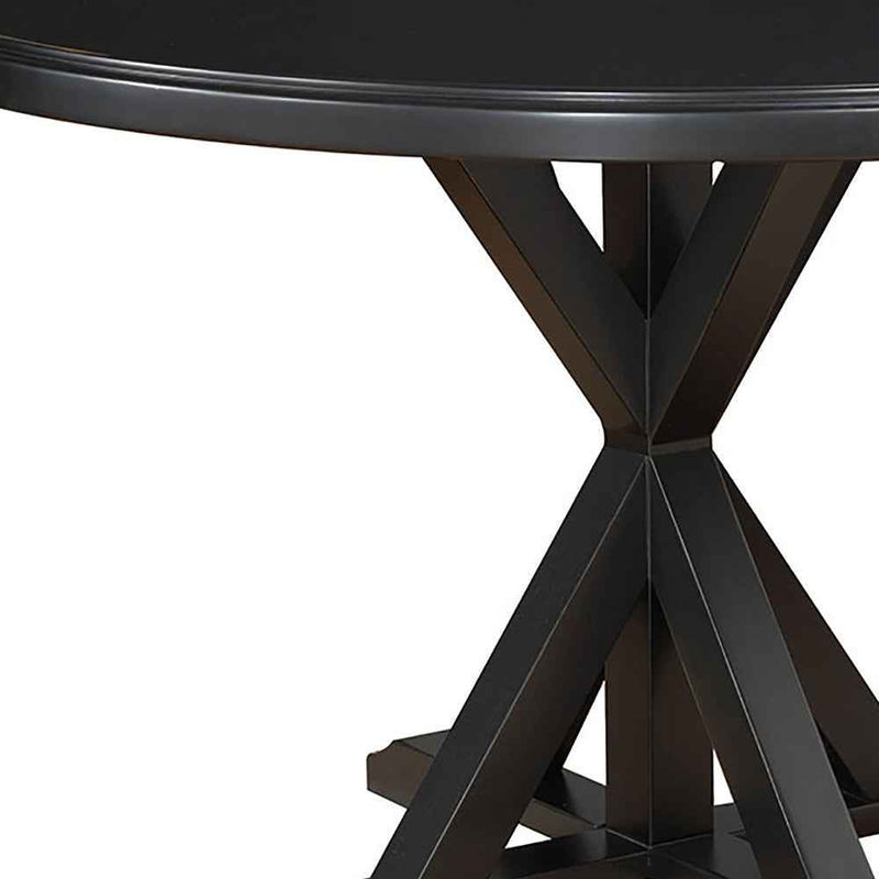 48" Black Wood Pedestal Base Round Top Dining Table