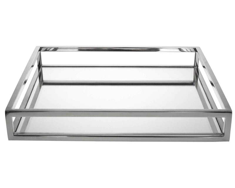 14" White and Silver Square Metal Serving Tray