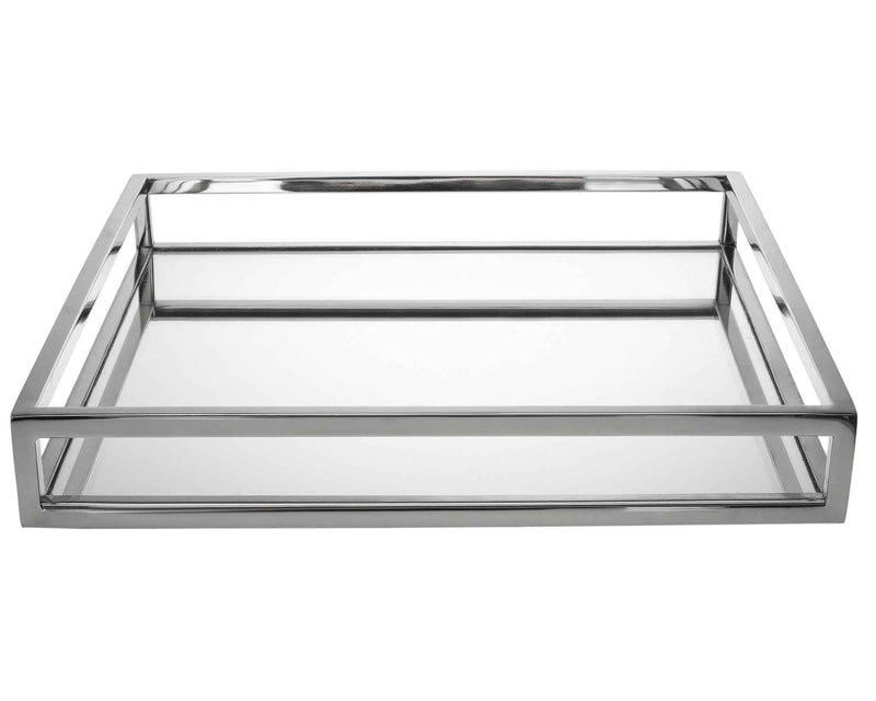 14" White and Silver Square Metal Serving Tray