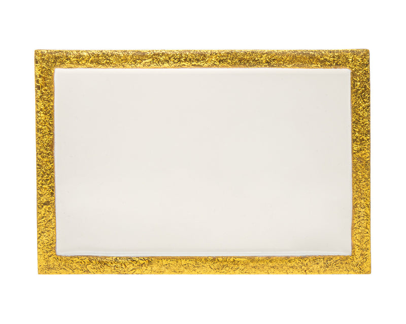 9" Gold and White Rectangular Metal Serving Tray - Kitchen & Dining