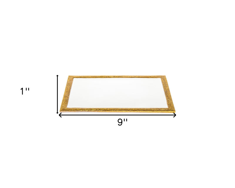 9" Gold and White Rectangular Metal Serving Tray - Kitchen & Dining