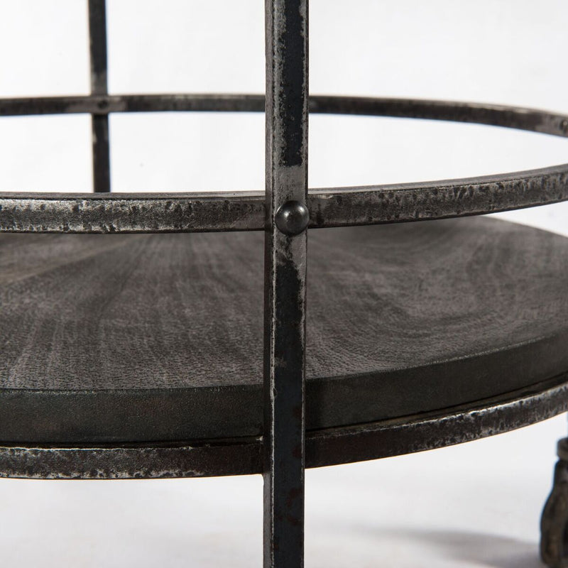 Dark Gray Iron And Solid Wood Round Rolling Bar Cart - Kitchen & Dining