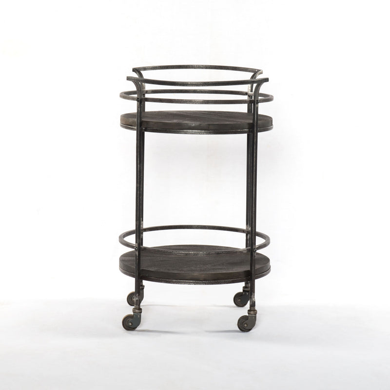 Dark Gray Iron And Solid Wood Round Rolling Bar Cart - Kitchen & Dining