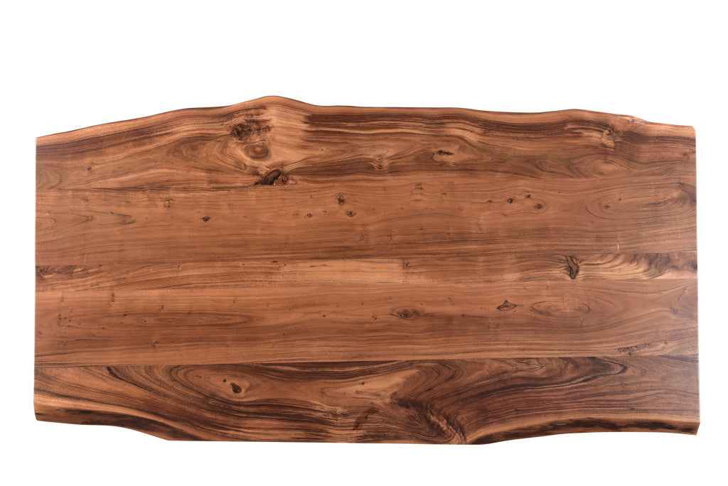 78" Brown And Black Solid Wood And Metal Dining Table