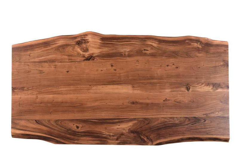 78" Brown And Black Solid Wood And Metal Dining Table