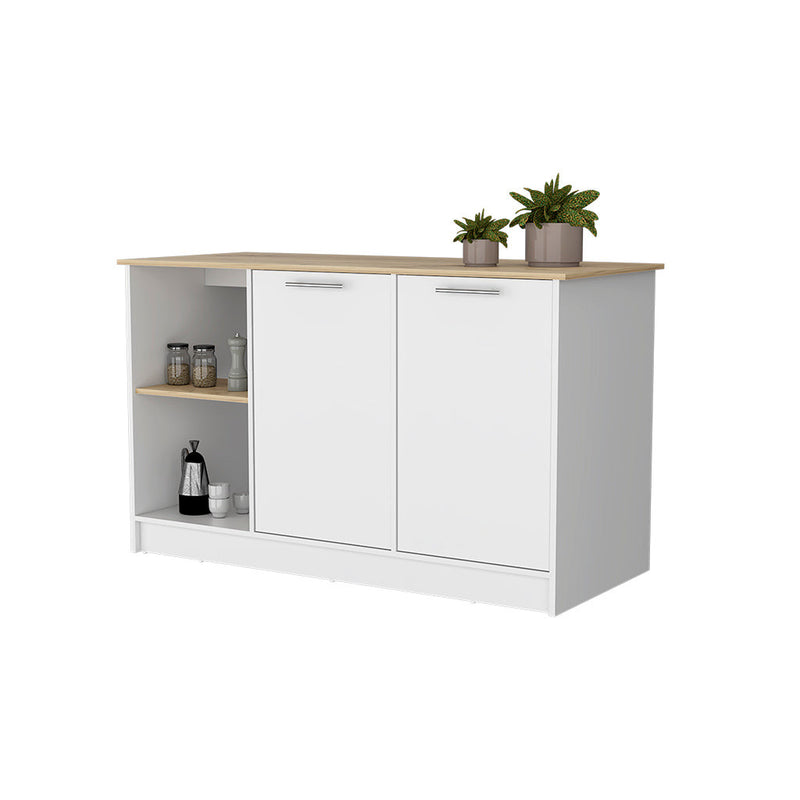 White and Oak 59" Kitchen Island With Storage - Kitchen & Dining