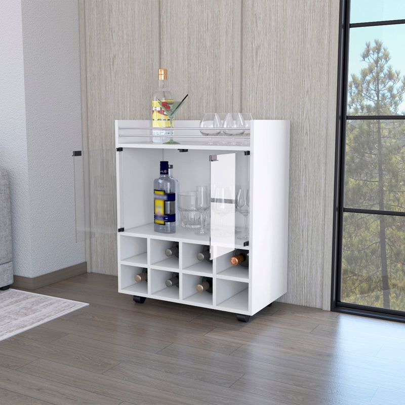 White Rolling Bar Cart With Wine Storage - Kitchen & Dining