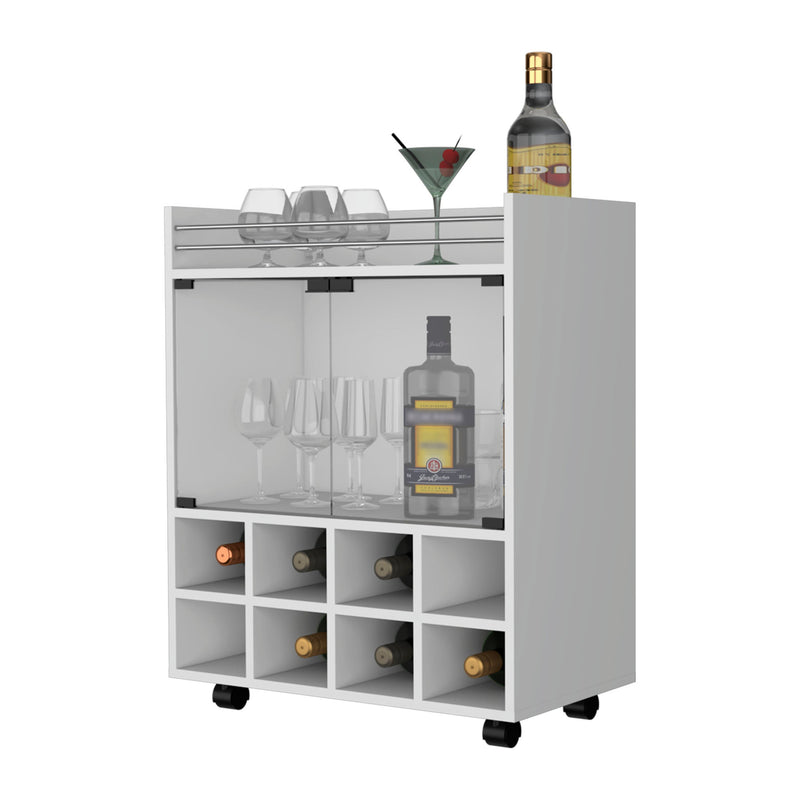 White Rolling Bar Cart With Wine Storage - Kitchen & Dining