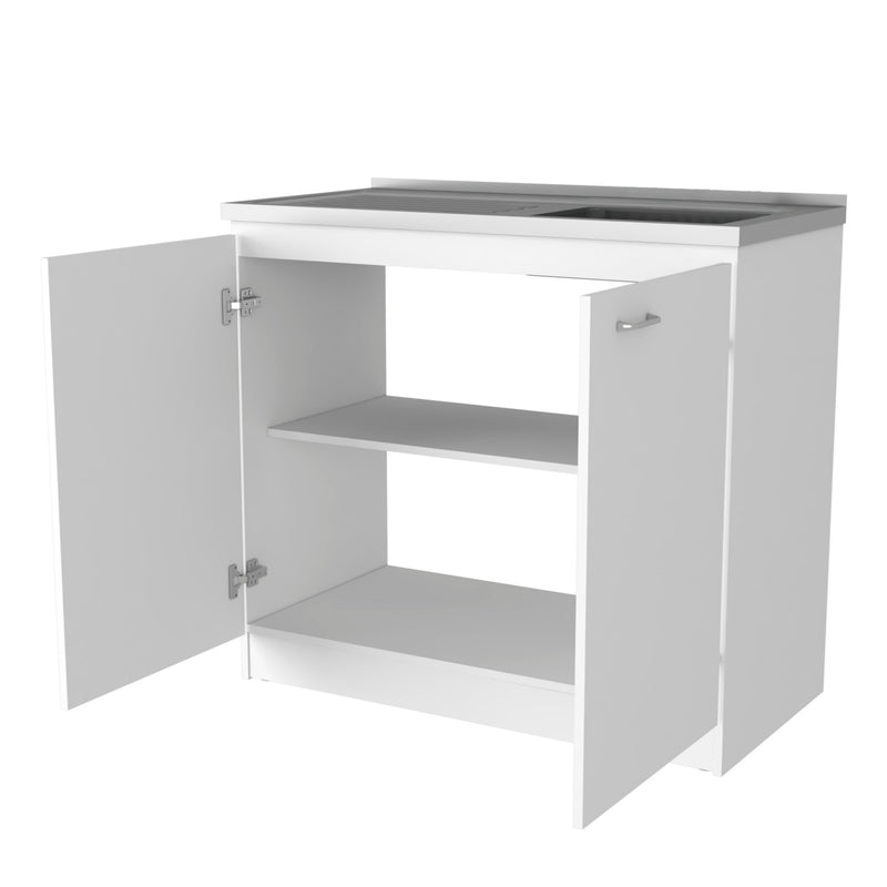 39" White Stainless Steel Accent Cabinet With Two Shelves - Kitchen & Dining