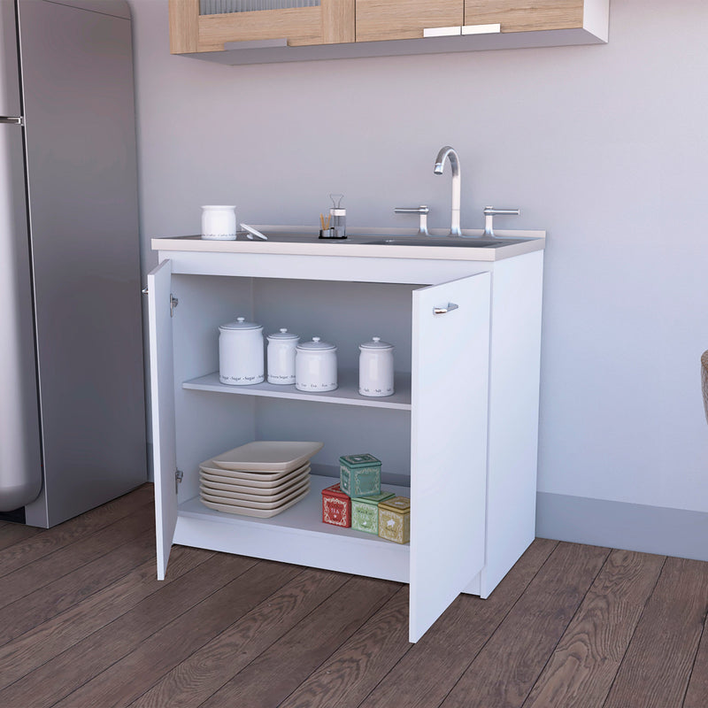 39" White Stainless Steel Accent Cabinet With Two Shelves - Kitchen & Dining