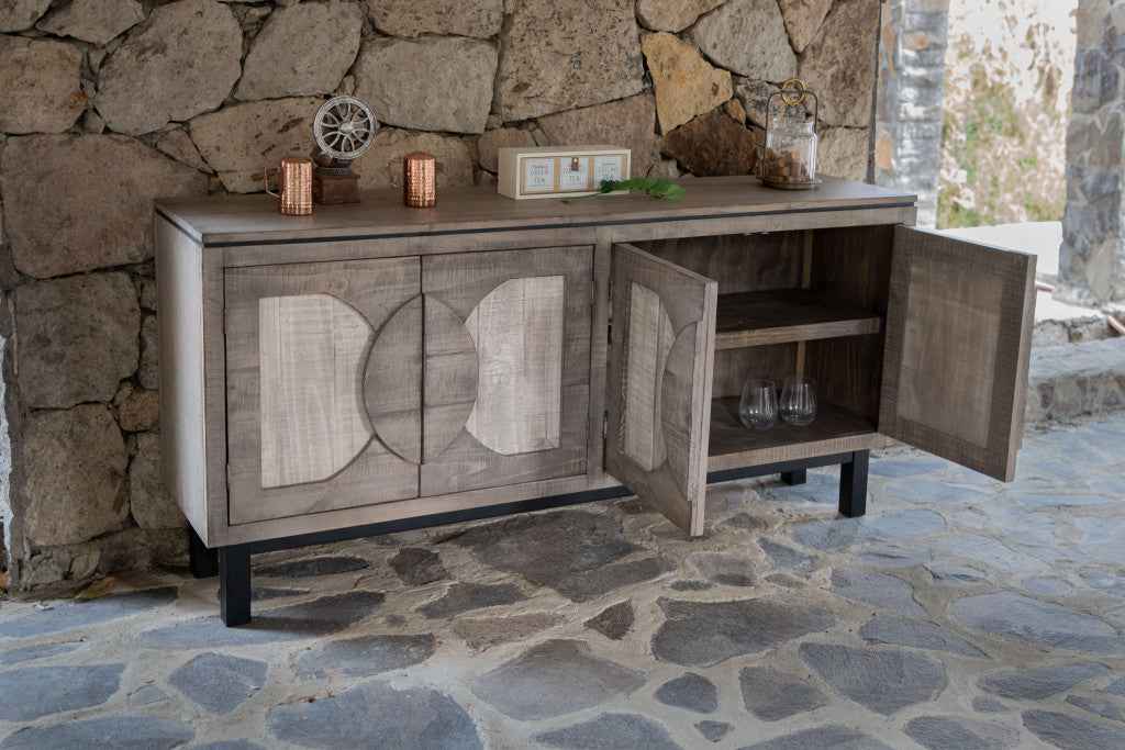 69" Gray Solid and Manufactured Wood Distressed Credenza Default Title