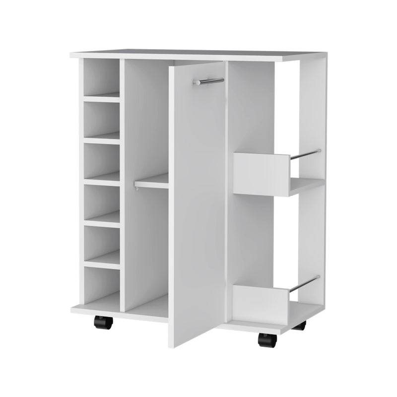 White Rolling Bar Cart With Wine Storage - Kitchen & Dining