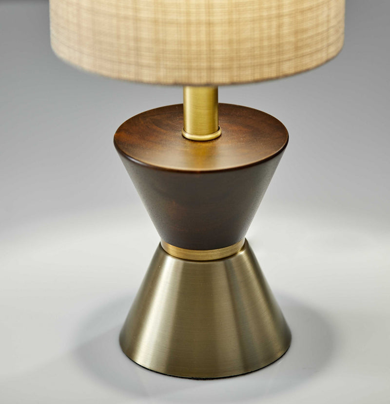 23" Brass Metal And Wood Table Lamp With Beige Drum Shade - Lighting