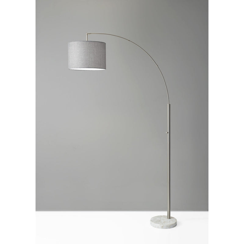 74" Silver Metal Arched Floor Lamp With Gray Linen Drum Shade - Lighting