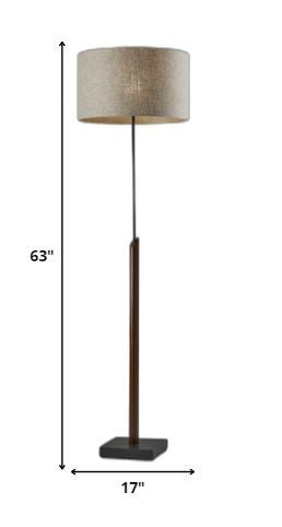 63" Beige And Black Floor Lamp With Beige Fabric Drum Shade - Lighting