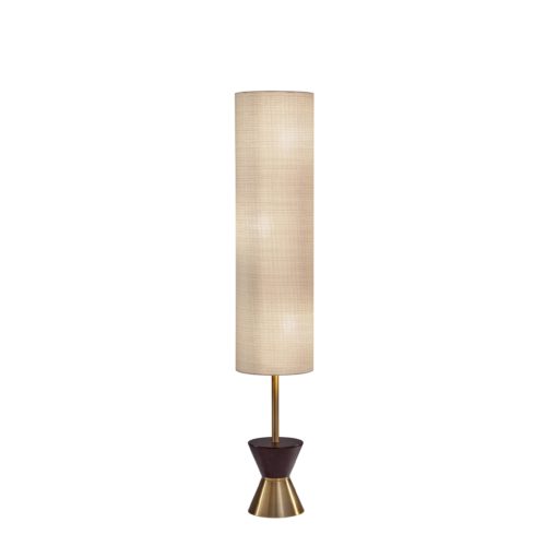 59" Brass Column With Beige Fabric Shade - Lighting