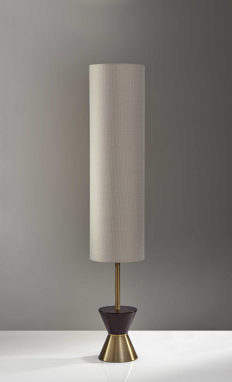 59" Brass Column With Beige Fabric Shade - Lighting