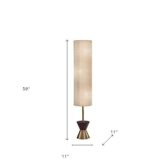 59" Brass Column With Beige Fabric Shade - Lighting