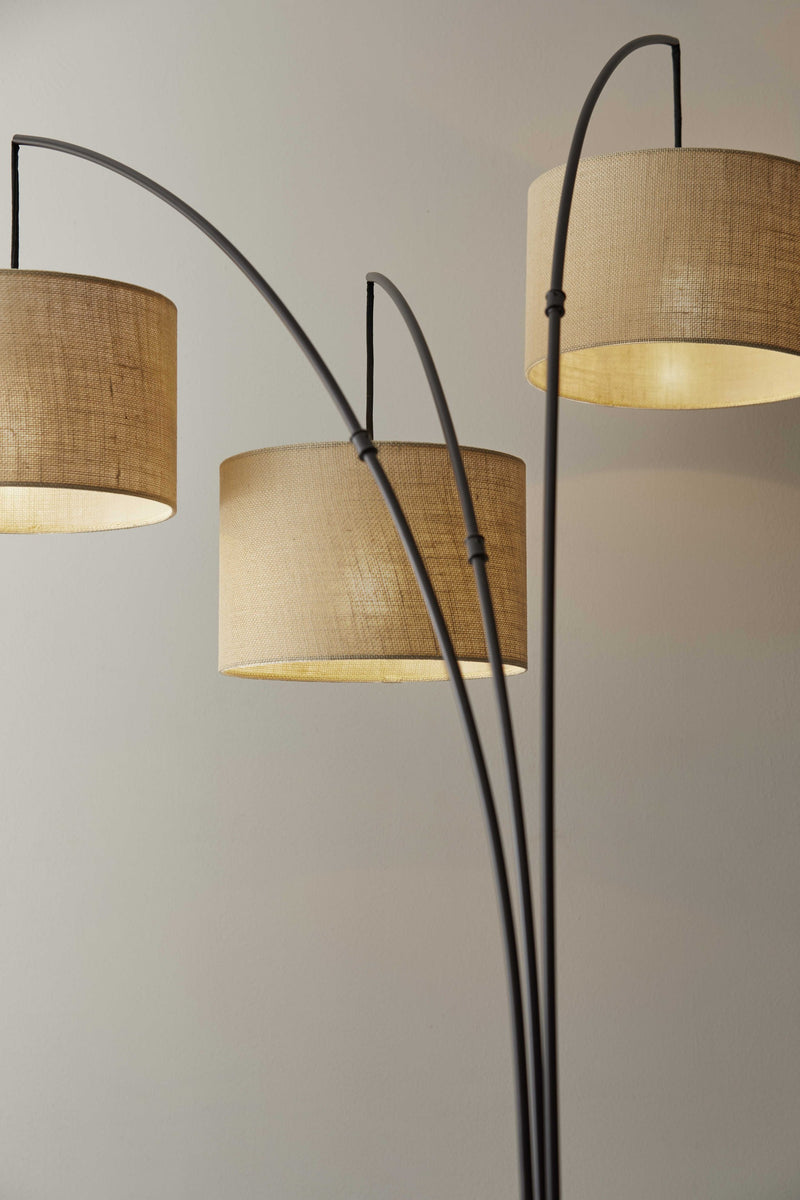 74" Bronze Three Light Tree Floor Lamp With Beige Burlap Drum Shade - Lighting